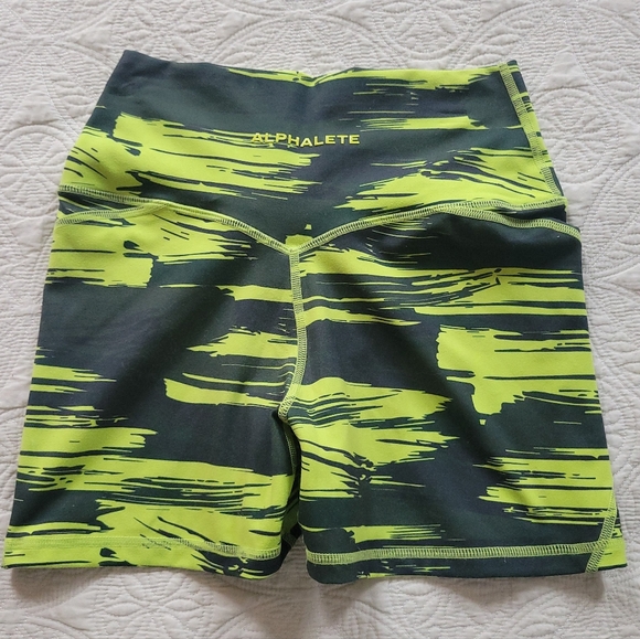 Alphalete Neon Green and Black Athletic Shorts - Picture 2 of 3